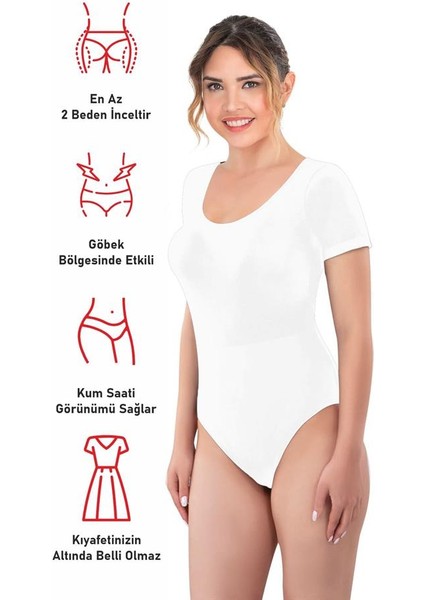 Beyaz Emay 1926 Soft Yarım Kollu Body Xl