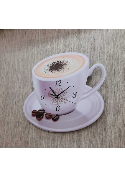 Kahverengi Kahve Fincan Model Mutfak Duvar Saati 45X30 cm Uv Baskılı 40 x 40 Klasik Ahşap Asimetrik modelleri