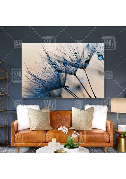 Su Damlacıkları Mavi Karahindiba Dekoratif Yatay Kanvas Tablo