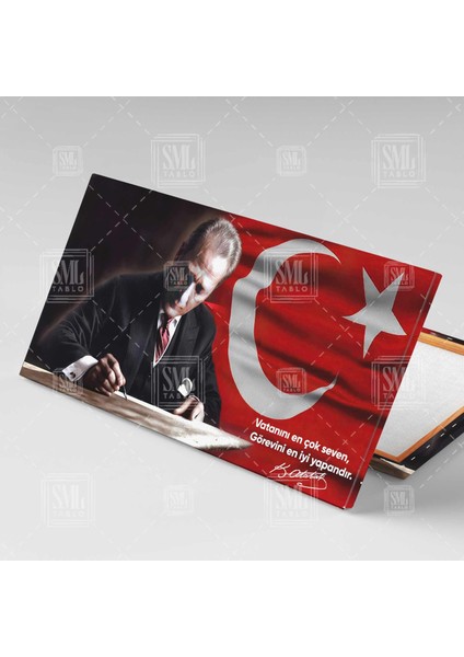Mustafa Kemal Atatürk Vatanını En Çok Seven Görevini En Iyi Yapandır Enine Yatay Kanvas Tablo