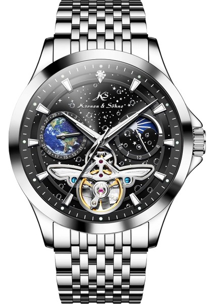 Kronen Söhne Kronen & Söhne KS7009 Day Night Tourbillon Mekanik Otomatik Erkek Çelik Kol Saati