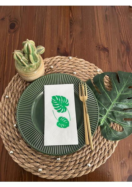 Yeşil Yaldızlı Beyaz Deve Tabanı Peçete