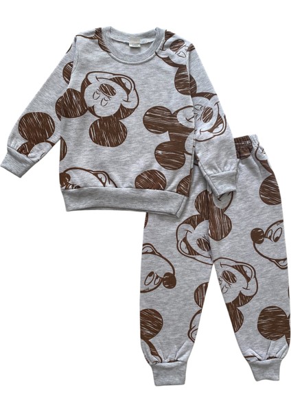 Erkek Çocuk Pamuklu 2 Iplik Şardonlu Mickey Mouse Desenli Pijama Takımı
