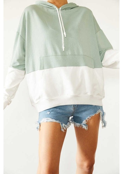 Unisex Mint Beyaz & Beyaz Parçalı Sweatshirt