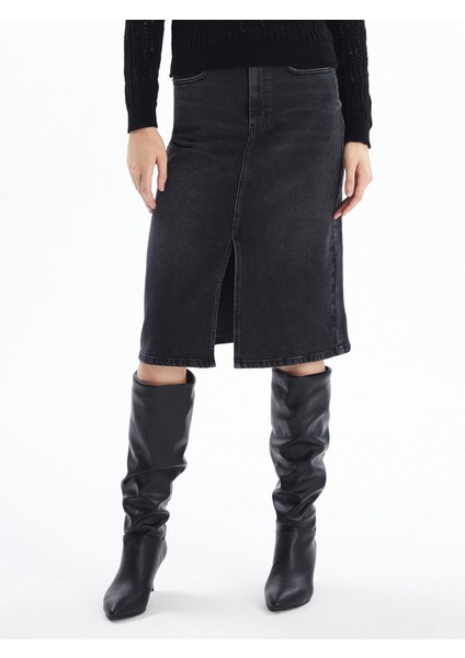 Cannes - Yırtmaçlı Yüksek Bel Midi Boy Denim Etek - Antrasit Renk fiyatları