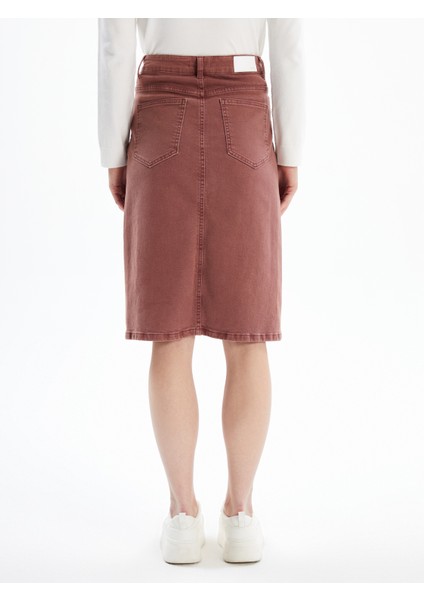 Cannes - Yırtmaçlı Yüksek Bel Midi Boy Denim Etek - Bordo Renk fırsatları