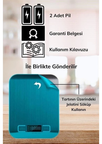 Tf 1002 Hassas Ölçümlü Maksimum 5 kg Kapasiteli LED Ekran Platin Dijital Mutfak Tartısı Alithestereo