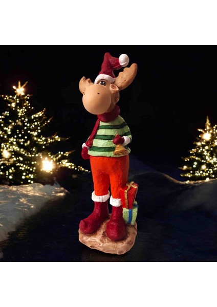El Boyaması Yılbaşı Geyik Adam Polyester Biblo 22 cm