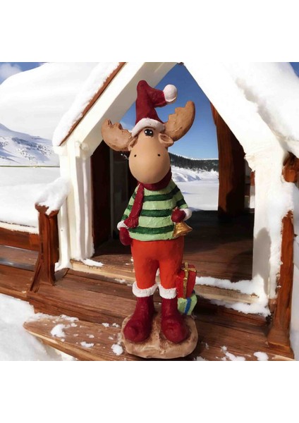 El Boyaması Yılbaşı Geyik Adam Polyester Biblo 22 cm