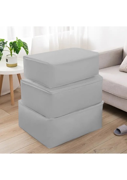 9 Adet Gri Küçük Boy Baza Altı & Gardrop Yorgan Ve Kıyafet Hurcu 30x22,5x20