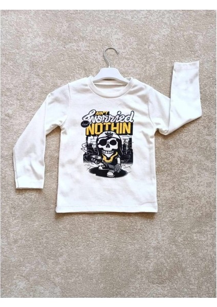 Baskılı Bisiklet Yaka Sweatshirt Uzun Kollu