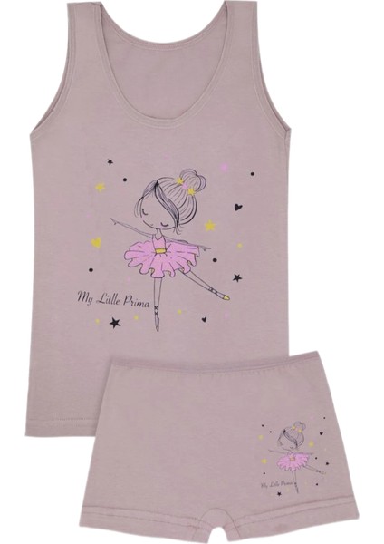 Kız 3/12 Yaş Karışık Desenli Atlet ve Boxer Set