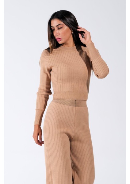 Kahverengi Bisiklet Yaka Tunik Pantolon Ikili Triko Alt Üst Takım fiyatları