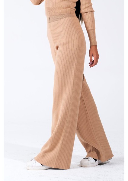 Kahverengi Bisiklet Yaka Tunik Pantolon Ikili Triko Alt Üst Takım modelleri