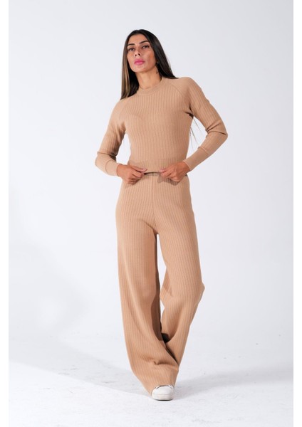 Kahverengi Bisiklet Yaka Tunik Pantolon Ikili Triko Alt Üst Takım fırsatları