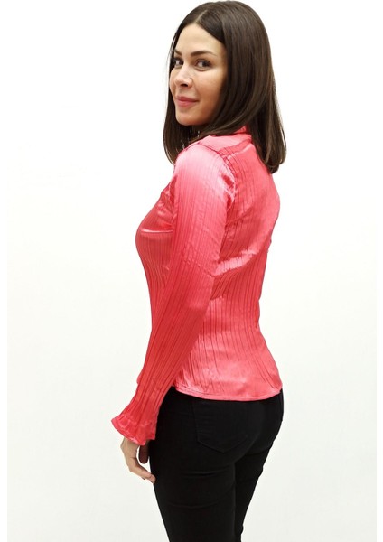 Nar Çiçeği Saten Piliseli Gömlek modelleri