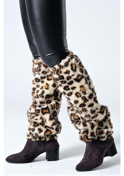 Leopar Desenli Peluş Tozluk
