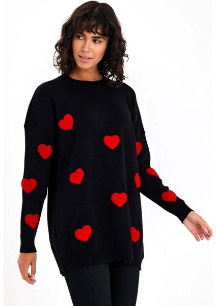 Siyah Kabartma Kalpli Triko Kazak fırsatları