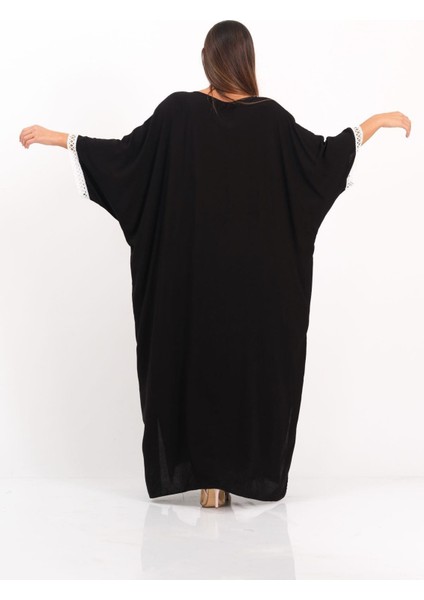 Siyah V Yaka Dantel Detaylı Önden Yırtmaçlı Cepli Tunik Pantolon Ikili Takım indirimleri