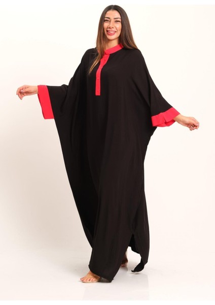 Siyah Sırtı Otantik Nakışlı Yarasa Kol Oversize Uzun Elbise fiyatları