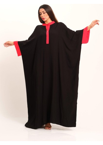 Siyah Sırtı Otantik Nakışlı Yarasa Kol Oversize Uzun Elbise modelleri