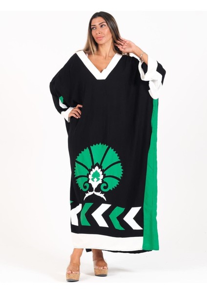 Siyah V Yaka Yarasa Kol Cepli Oversize Uzun Elbise modelleri