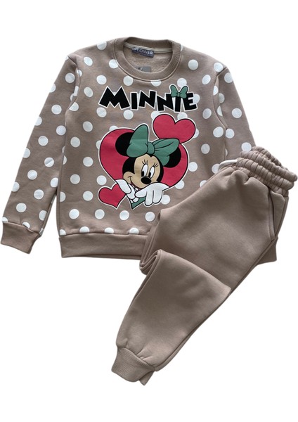 Kız Çocuk Kışlık Pamuklu Şardonlu Bej Minnie Desenli Eşofman Takımı fırsatları