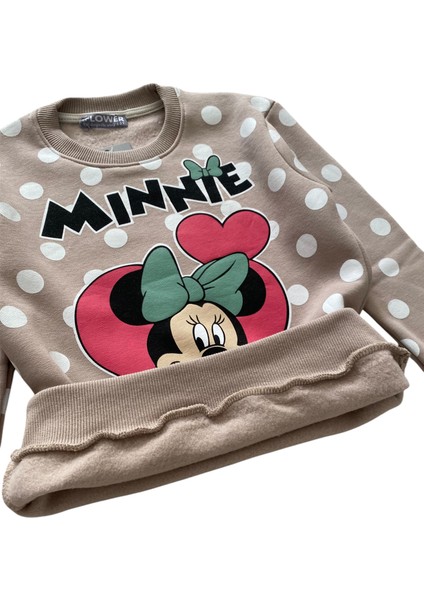 Kız Çocuk Kışlık Pamuklu Şardonlu Bej Minnie Desenli Eşofman Takımı indirimleri