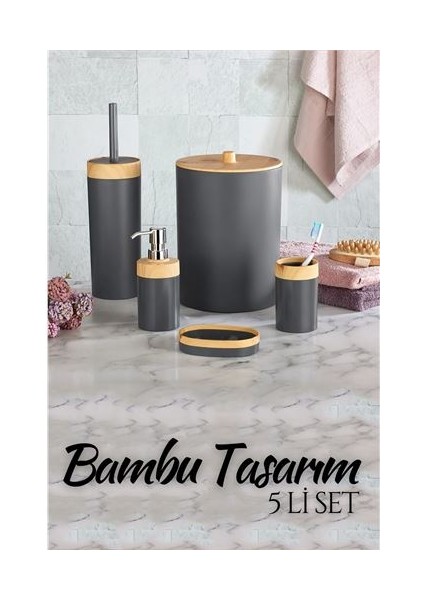 5'li Banyo Seti Bambu Design Antrasit