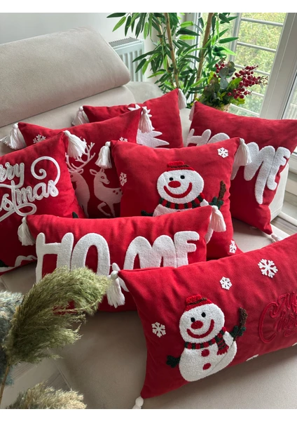 En Gözde Home Yılbaşı Noel Temalı Punch Nakışlı 7 Adet Kırlent Kılıfı