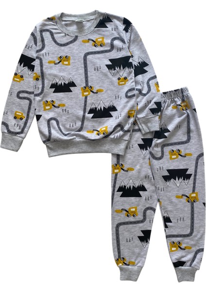 Erkek Çocuk Pamuklu Gri Yol Desen Pijama Takımı