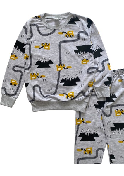 Erkek Çocuk Pamuklu Gri Yol Desen Pijama Takımı fiyatları