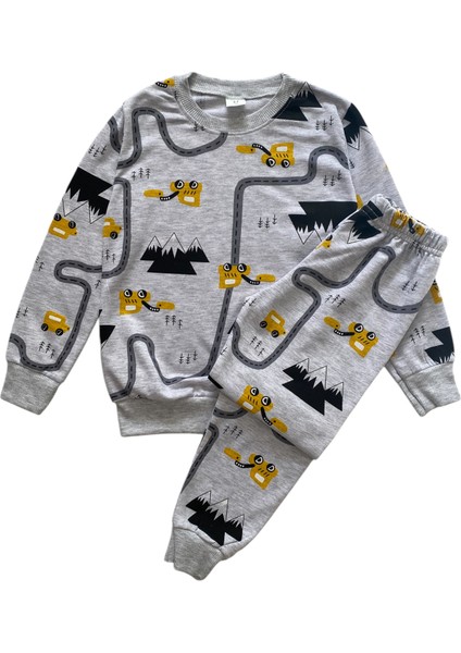 Erkek Çocuk Pamuklu Gri Yol Desen Pijama Takımı fırsatları