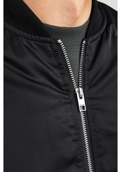 Unisex Içi Astarlı Düz Bomber Ceket - Siyah fiyatları