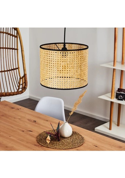 Modern Rattan Boheme Tasarım Salon Mutfak Oturma Odası Avize Doğal Hazeran Tekli Avize Hasır 25 cm