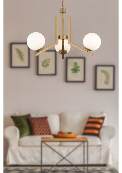 Morgan 3 Lü Eskitme Boyalı Beyaz Camlı Modern Genç Odası Yatak Odası Salon Avize