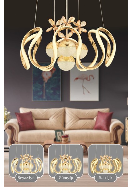 Oliver Kumandalı 3 Renk Işık Özellikli Modern Gold Kaplama Sarkıt LED Avize Salon Avize fiyatları