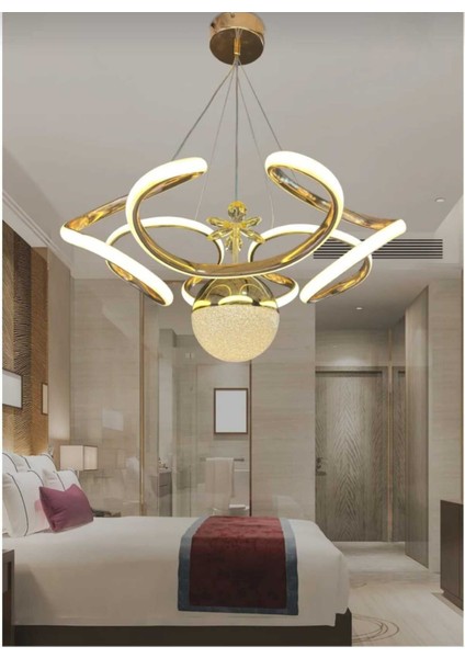 Venüs Tek Toplu Gold Kaplama Taçlı- Kristal- Modern 3 Renk Ledli -Salon-Mutfak - Hol- Avize