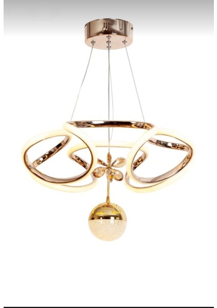 Venüs Tek Toplu Gold Kaplama Taçlı- Kristal- Modern 3 Renk Ledli -Salon-Mutfak - Hol- Avize