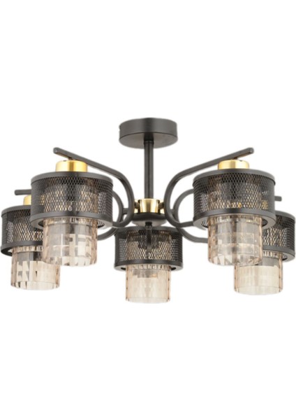 Karla 5 Li Modern Plf (Siyah Gold) Bal Camlı Salon Yatak Odası Mutfak Genç Odası Avize