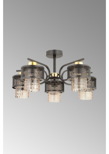 Karla 5 Li Modern Plf (Siyah Gold) Bal Camlı Salon Yatak Odası Mutfak Genç Odası Avize