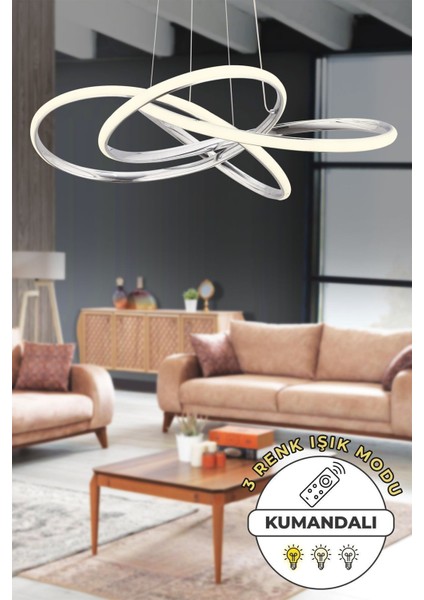 Morocco Kumandalı 3 Renk Işık Özellikli Modern Krom Kaplama Sarkıt LED Avize Salon Avize