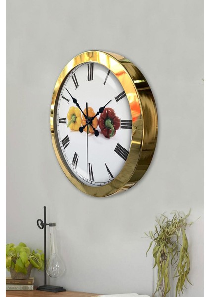 33 x 44 Hediyelik 36 cm Gold Metal Mutfak Duvar Saati Çok Renkli Geometrik fiyatları