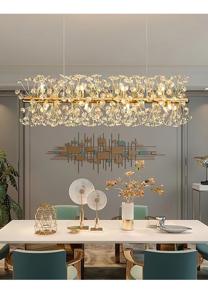 Luxury Collection Modern Sarkıt Kristal Taşlı Avize Yemek Masası Elips Gold Sarı 100 cm fırsatları