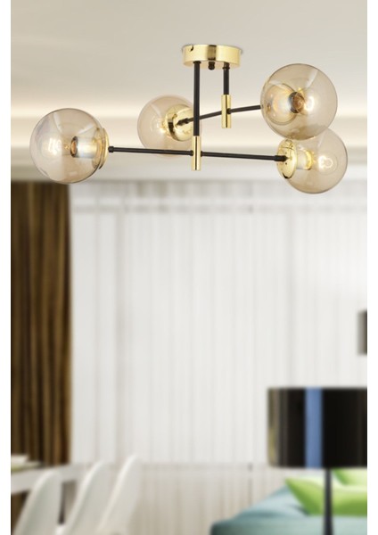 Maral 4lü Siyah Gold Bal Camlı Modern Koridor Mutfak Salon Retro Avize