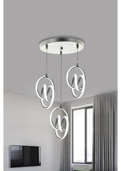 Imza 3'lü Modern Gri Kasa Beyaz Işık LED Avize Imza 3'lü Ledli Avize