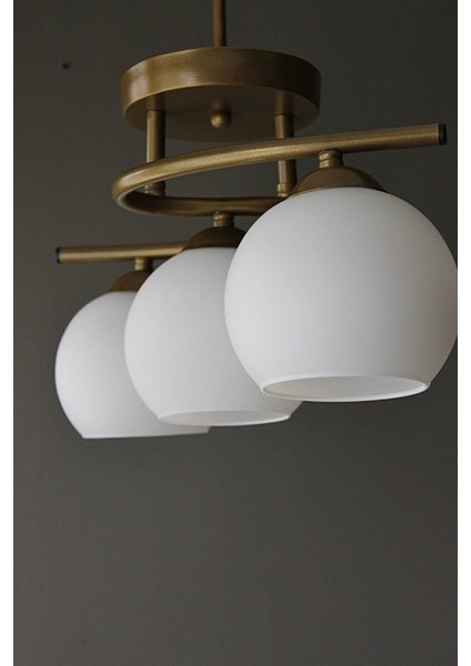 Aydınlatma Eskitme Salon Oda Mutfak Poyraz Beyaz Camlı 3 Lü Avize