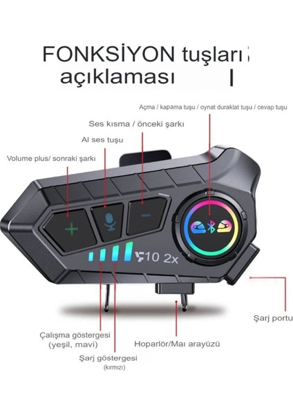 Y10 2x Bluetooth Kask Kulaklık 2 Kişi Bağlantılı Motosiklet Kask Kulaklık Interom 5.3