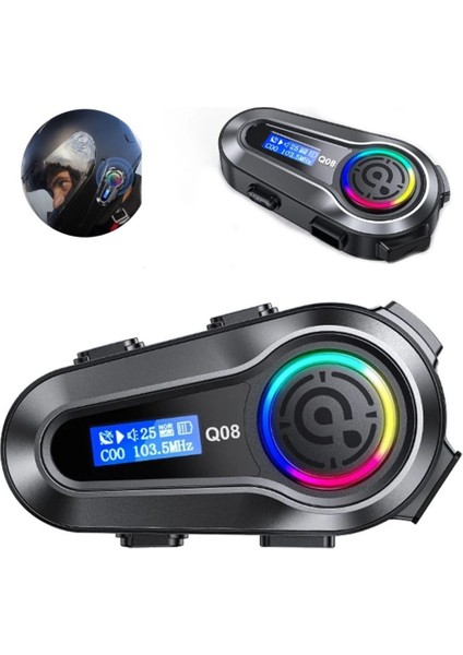 LCD Ekran Fm Radyolu Rgb Ledli Motosiklet Bluetooth Kask Kulaklık Intercom Su Geçirmez Interkom Q08