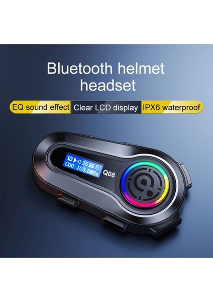 LCD Ekran Fm Radyolu Rgb Ledli Motosiklet Bluetooth Kask Kulaklık Intercom Su Geçirmez Interkom Q08